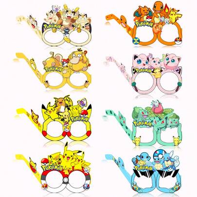  Set de 8 piezas de gafas de papel plegables con temática de Pikachu y Pokemon para photocall de fiesta