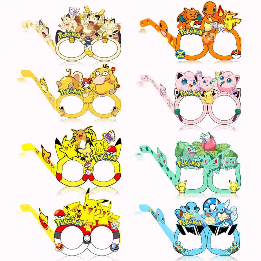 Set de 8 piezas de gafas de papel plegables con temática de Pikachu y Pokemon para photocall de fiesta - Multicolor - Ver 1