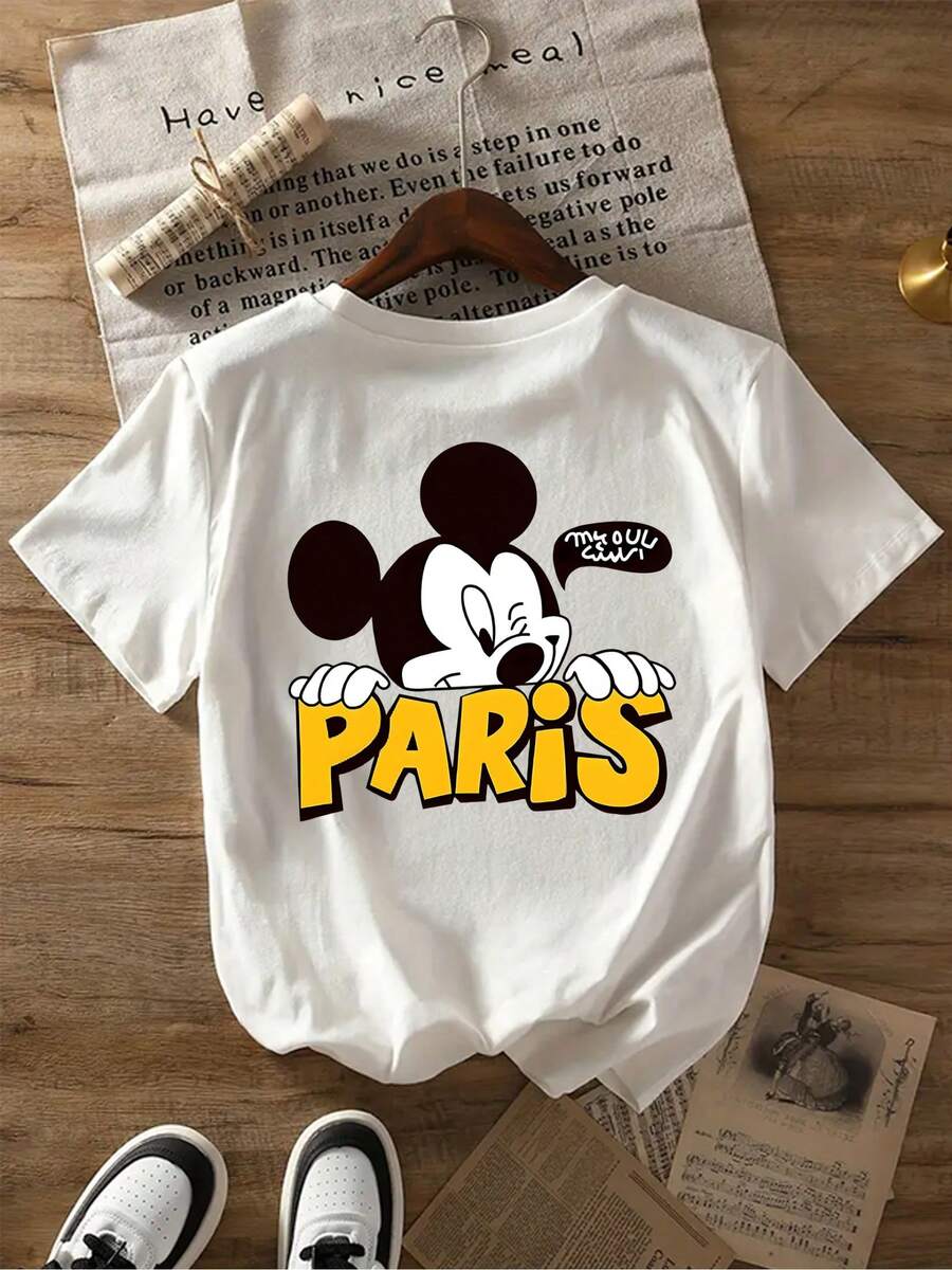 Disney Women's Winnie The Pooh Print T-Shirt Mother's Day Parent Gift Disney Officially Printed Women's Short Sleeved T-Shirt, Suitable For Beautiful Casual Shirts In Spring And Summer, The Best Choice For Gift Giving - trắng - Xem 1