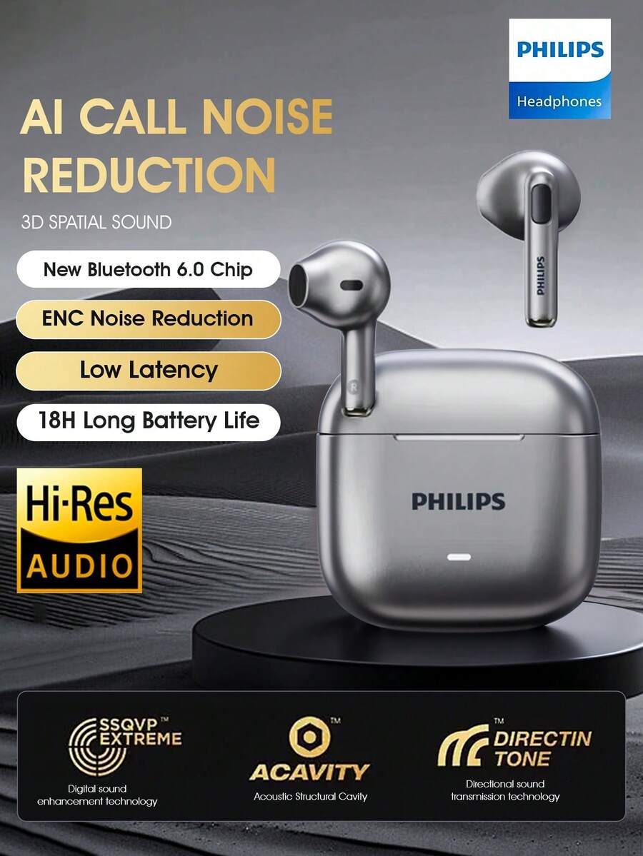 Philips New Bluetooth 5.0 Wireless Earbuds, TAT1420, High-Fidelity Sound Quality, Semi-In-Ear Design, Noise Cancellation, Suitable For Gaming, Sports, Smartphones, Computers, Tablets