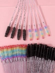 100支装柔韧手柄睫毛眉刷，多功能眼部化妆刷 + 2个柔软精细三角化妆海绵 - 黑色 - 查看 6