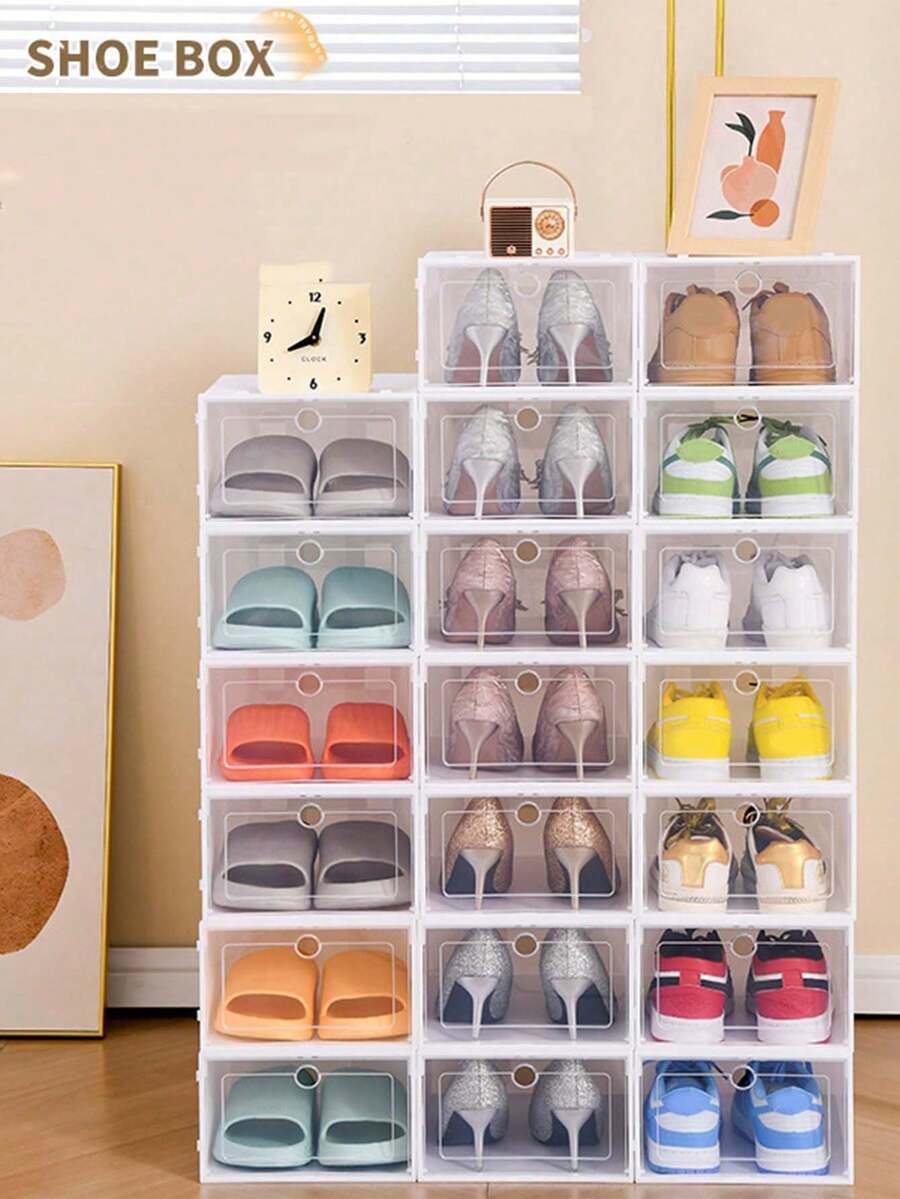 Shoe Storage Box, Stackable Wardrobe Shoe Storage Box, Space Saving Foldable Shoe Rack, Sports Shoe Container, High-Quality Shoe Rack, Shoe Box.
