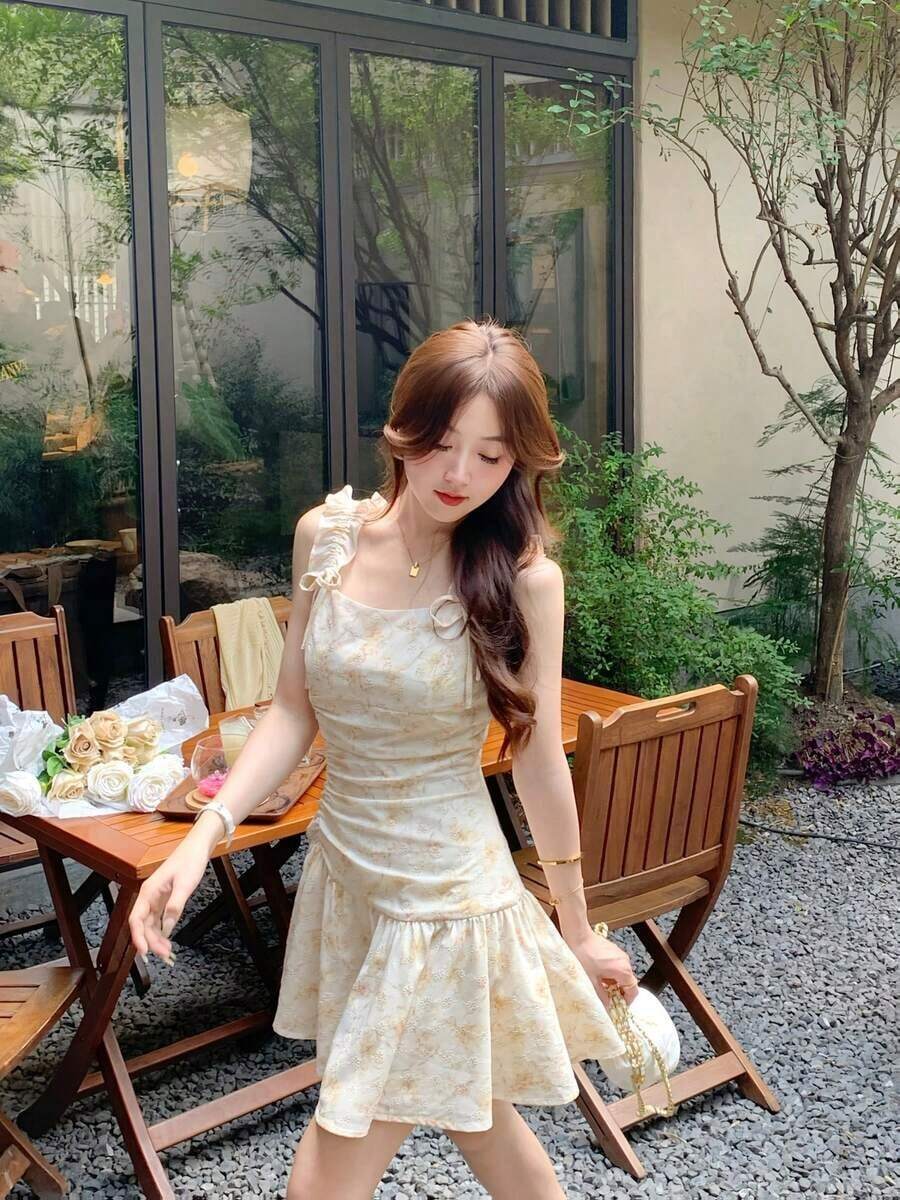 Women Short Dresses - Apricot - View 1