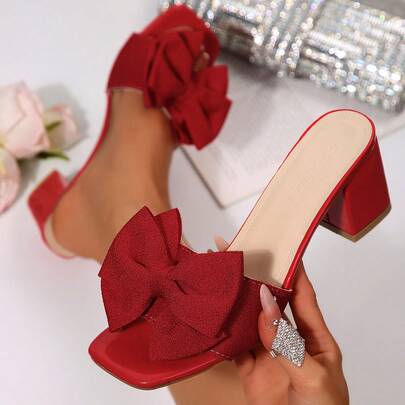 Sandalias de tacón alto con lazo de patente de cuero de PU para mujer, para fiesta y verano