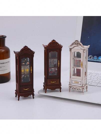 1pc Vintage-Style Mini Wine Cabinet - Elegant Mini House Storage Rack With Arched Top, Brown Finish, Suitable For 1:12 Scale Miniature House (Miniatures, Display) - Ideal Choice For Collector's Furniture And Historical Decor, Living Room Decor, Classic Design, Fine Craftsmanship, Decorative Item, Essential For Handicraft Hobbyists, Dollhouse Accessories, Micro-Scaled Luxury Mini Wine Cabinet, Dollhouse Furniture, Pretend Play Toy