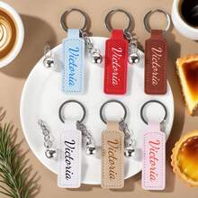 Llavero de cuero personalizado con campana, llavero con nombre personalizado, regalo personalizado de texto para mujeres, regalo personalizado para mujeres, regalo personalizado para cumpleaños/aniversario - Multicolor - Ver 2