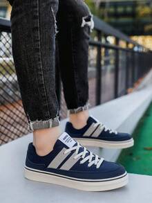Giày vải bố cổ thấp kiểu retro dành cho nam, giày thể thao đế bằng thoải mái, bền bỉ, đa năng dành cho sinh viên. - Màu xanh lam - Xem 6