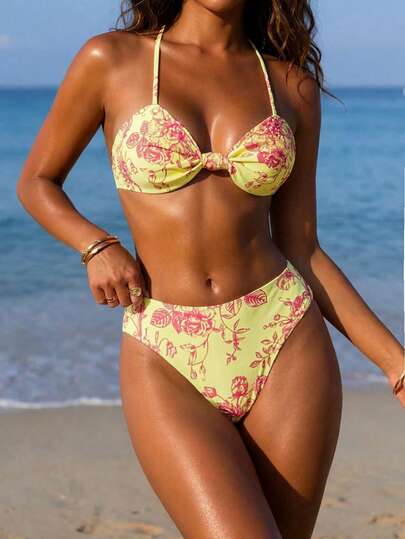 Sultry Sol 2026新款红色花卉印花时尚舒适女士比基尼两件式泳衣