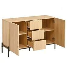 Modern Sideboard With Geometric Structure, Double Doors, Medium Drawer, Ample Storage Space, Multifunctional Storage Cabinet For Living/Dining Room - 卡其色 - 查看 6