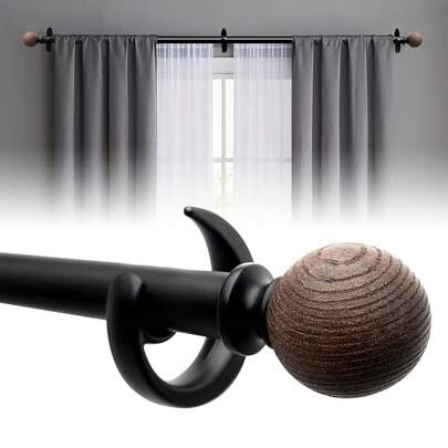 Bộ thanh treo rèm vân gỗ có thể điều chỉnh với đầu bịt tròn vân gỗ, bộ thanh treo rèm trang trí 1 inch, thanh treo rèm chịu lực cao có thể kéo dài, bộ rèm cửa sổ hoàn chỉnh cho phòng khách và phòng ngủ.