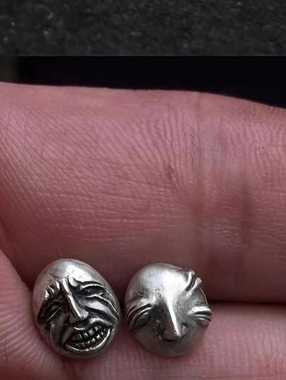 一对恐怖又搞笑的骷髅面具耳环，哥特朋克风格骷髅脸耳环，男女皆宜，派对饰品