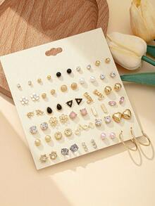 30 Pairs/Set Women's Fashion Earrings Set, Triangle, Heart, Minimalist Geometric Pattern, Square, Teardrop, Versatile Daily, Party, Casual Wear - Multicolor - View 4