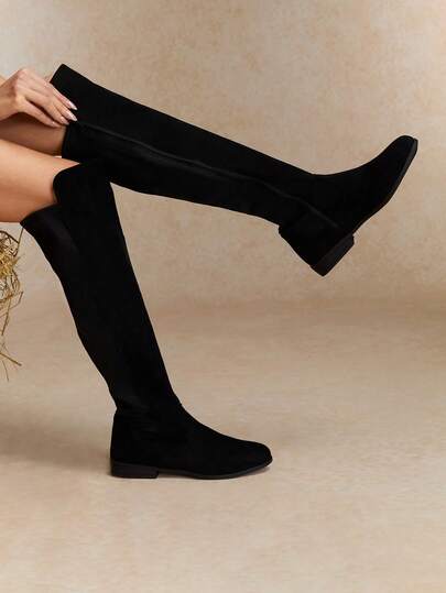 Tropiscape Women's Boots 2025 Autumn/Winter New Style Side Zipper Flat Boots, Increased Height Knee-High Boots With Micro-Elastic Lycra Boot Shaft, Expandable Shaft, Glossy Tall Boots For Women