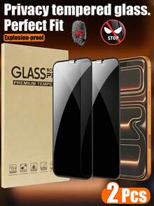 2pcs Privacy Screen Protector, Compatible With Apple 17/17Pro/17Promax/16 Promax,16,15 Pro Max, 15 Pro, 15 Plus, 15 Pro, 14 Pro Max, 14 Pro, 14 Plus, 13 Pro Max, 13, 12 , 11 Anti-Peeping Tempered Glass Protective Case, Anti-Scratch, Anti-Shock, Anti-Oil, Anti-Fingerprint Coating - Black - View 13