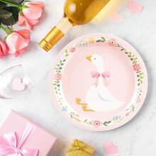 10/20/40pcs 9inch One Silly Goose Birthday Party Plates Pink Bow Goose Disposable Paper Plates For 1st Birthday Party Decorations Floral Decorative Dinner Plate Table Decor Supplies BabyShower Decorations - View 3