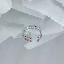 S925 Sterling Silver Pomegranate Red Zirconia Open Ring, Luxury Style Suitable For Commuting, Dating, Daily Wear, Stackable - Silver - View 2