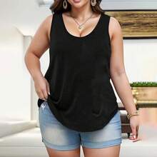 Plus Size, Women's Plus Size "Read Books Be Kind Stay Weird" Graphic Sleeveless Tank Top - Book Lover Novelty Tee With Floral & Book Design, Round Neck Casual Summer Shirt For Women (Black/White Print) - Spring/Summer Vacation Outfits Plus-Size Women's Vest Is Suitable For Home, Casual Wear, Outerwear, And Layering. - màu đen - Xem 2