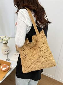 大容量编织手提包，新款时尚度假沙滩包。单肩包。百搭女士包。通勤必备手提包。 - 彩色 - 查看 6