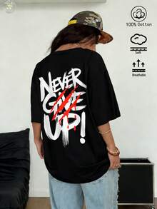 100% Cotton Unisex Black T-Shirt, Inspirational Theme, Spring/Summer Seasonal New Arrival Sports Top, Loose Fit,Fashionable Soft Breathable Unisex Short-Sleeved Top - Black - View 1