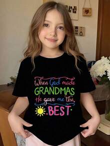 Teen Girls T-Shirts,Tween Girls T-Shirts,ropa de niña,ropa de niño,conjunto de niña,Young Girls' Cute Girl Print Crew Neck Casual T-Shirt, Summer - Negro - Ver 9