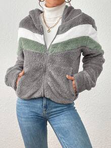 Imported Long-Sleeved Fleece Sweatshirt With Zipper And Thick Hood. - Light Grey - View 2