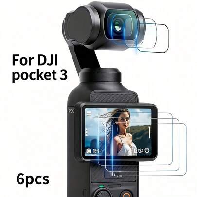 Bộ 6 miếng dán bảo vệ màn hình và ống kính cho Osmo Pocket 3, độ cứng 9H, chống trầy xước, không bọt khí, dùng cho phụ kiện máy ảnh, bảo vệ màn hình, thiết bị chụp ảnh ngoài trời, thiết kế liền mạch, cảm ứng nhạy, độ trong suốt và độ bền cao, phù hợp cho các vlogger, người sáng tạo nội dung và những người đam mê nhiếp ảnh.