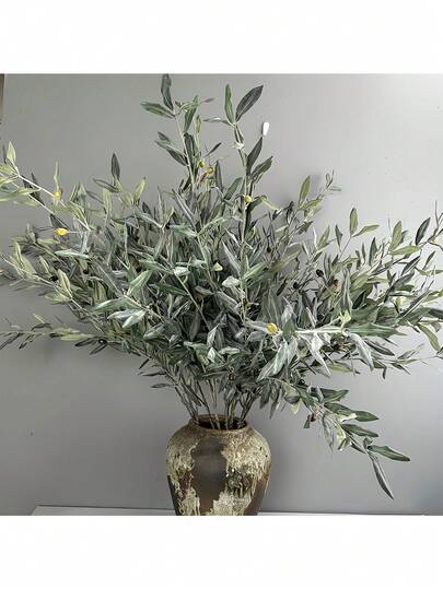 1/2pcs 44.4 Inch Artificial Fluffy Olive Leaf Branches, Realistic Bendable Fake Olive Tree Stems For Christmas Vase Filler, Wedding Centerpiece, Rustic Style Desktop Indoor Outdoor Holiday Decor