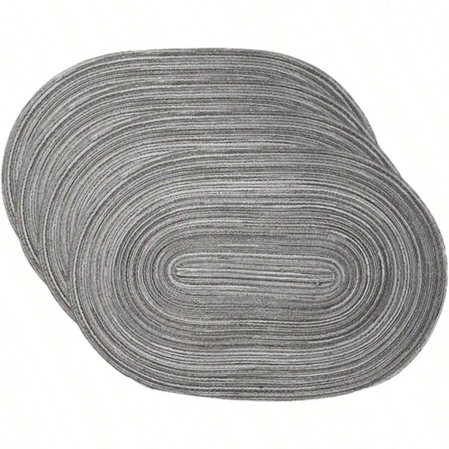 1/2/4/6/8pcs Minimalist Ombre Beige Oval Polyester Placemats - Dark Grey - View 1