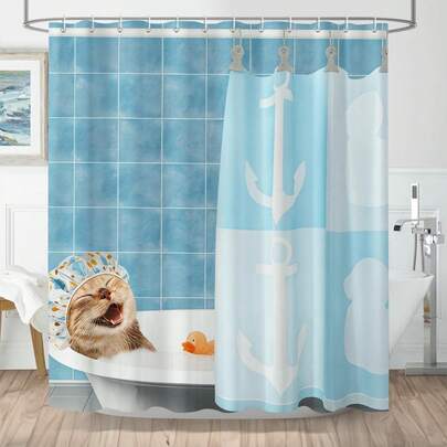 1 件装趣味动物猫咪浴帘，搞笑猫咪印花浴室帘，适用于各种房间浴室作为装饰隔断，浴室配件淋浴浴缸帘
