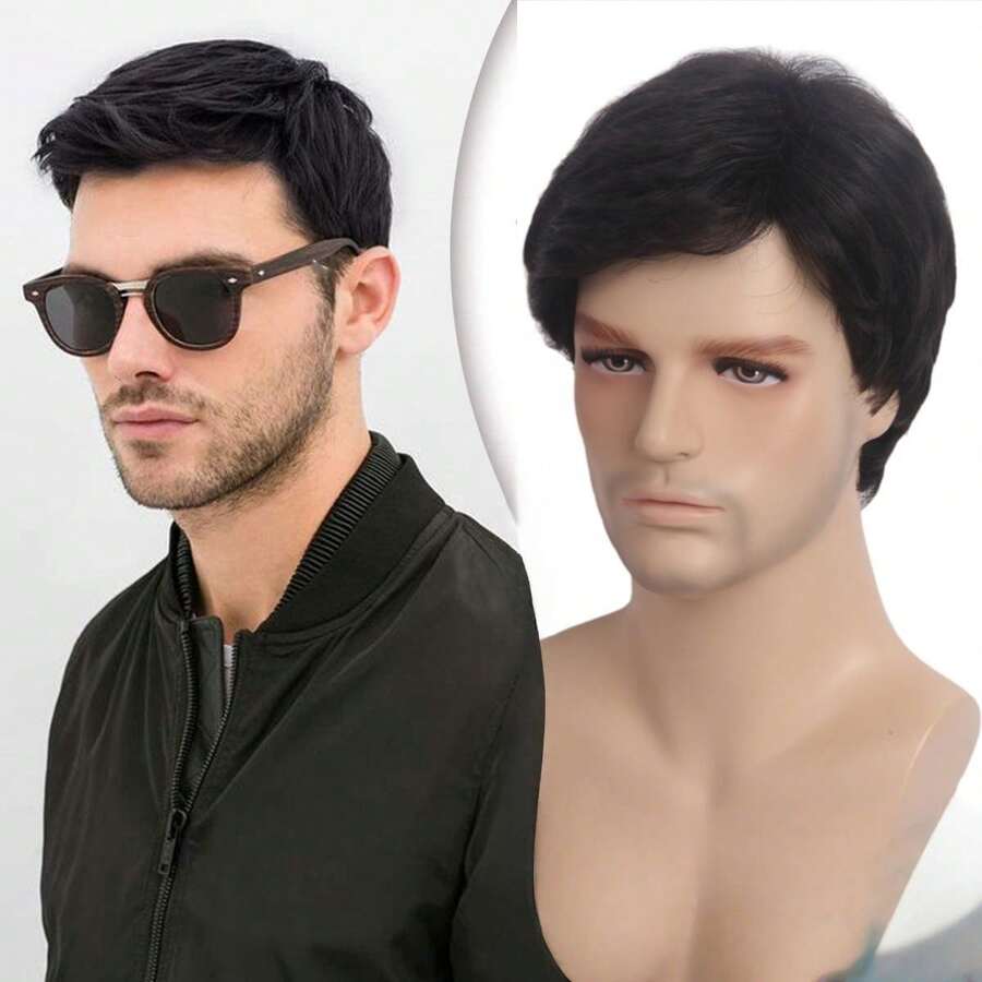 Men's Natural Short Wig, Men's Straight Synthetic Layered Wig, Men's Daily Role-Playing Party Anime Costume Wig