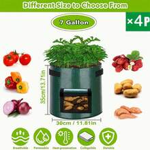 4 Packs 3-Gallon 7-Gallon 10-Gallon Garden Potato Planting Bags With Lids And Handles, Breathable Fabric Pots, Heavy-Duty Vegetable Planting Bags For Tomatoes, Fruits, Carrots, Onions, Potatoes, Strawberries, And Other Vegetables - Dark Green - View 9