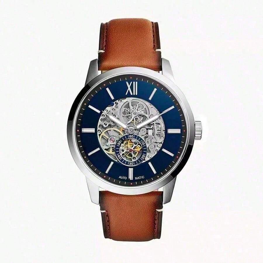 Fossil Retro Town Automatic Mechanical Men's Watch, High-Quality Leather Strap Men's Watch, The Best Choice For Business Gifts, Smoke Gray Dial ME3154 - Blue - View 1
