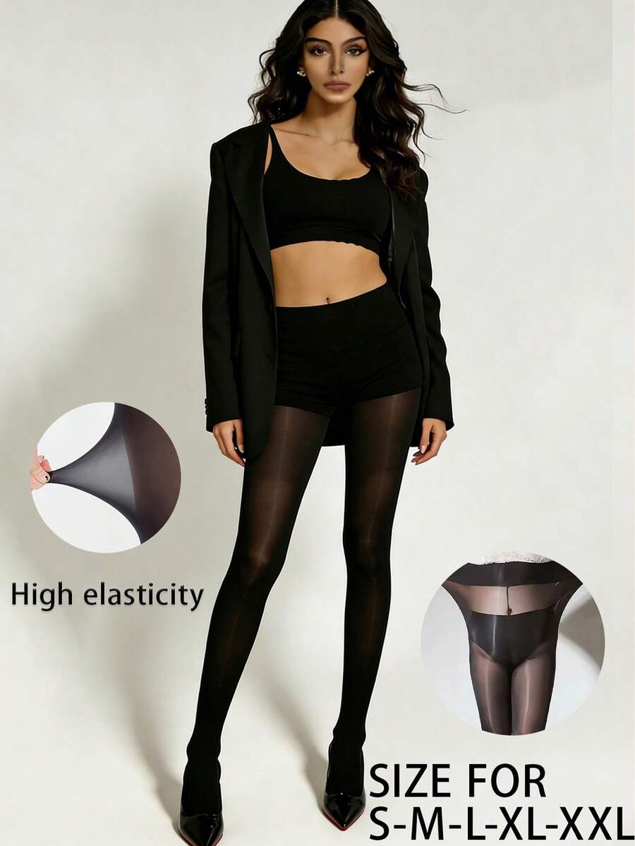 1pc Women's Sexy Horse Oil Stockings | Black Transparent Slim Fit | Fashionable Versatile | Suitable For Work, Dates, Nightlife - Multicolor - View 1