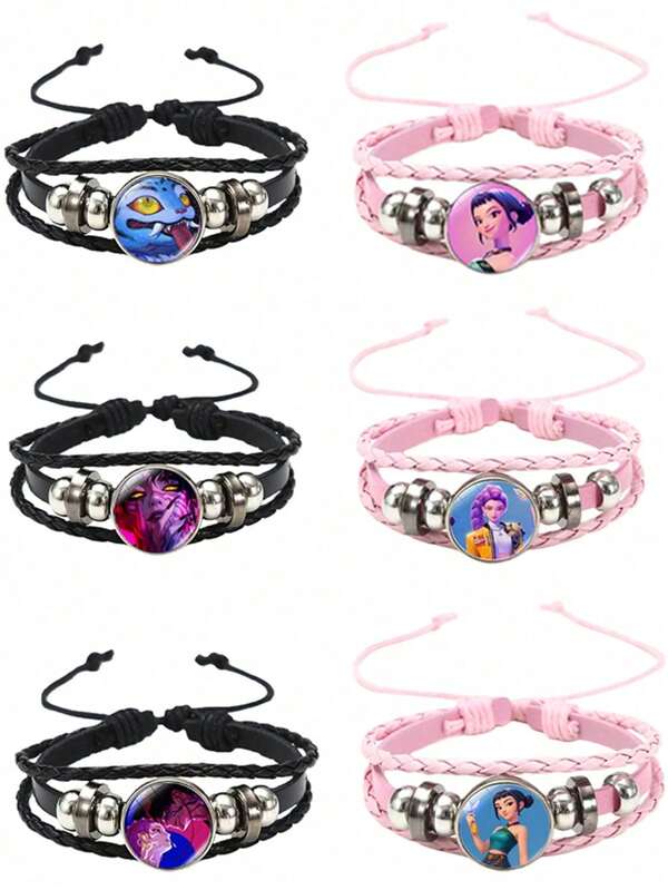 DOBBLE 6pcs Cartoon Character & K-POP Theme Bracelet Accessories, Suitable For Birthday Party, Holiday Costumes, Gifts, Collectibles, DIY Craft Set