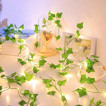 1 pieza Guirnalda de luces con flores, luces de alambre de cobre entrelazadas con enredaderas (alimentadas por batería), adecuadas para decoración de ambiente