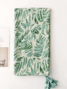 1pc Women's Green Leaf Pattern Scarf, Suitable For Travel And Daily Wear - Green - View 3