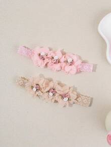 3件套可爱婴儿玫瑰雪纺花朵发箍，柔软弹力婴儿发饰套装，春季 - 彩色 - 查看 4