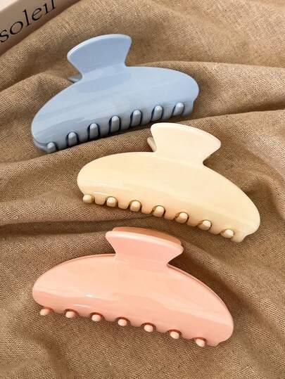 3pcs/1pc 9cm/3.54in Pink, White, Blue Lightweight Plastic Hair Clips, Fashion Versatile High-End Elegant Simple Solid Color Hair Claws, Suitable For Daily, Casual, Party, Commute, Beach, Bun, Ponytail, Washing Face, Makeup, Accessory Women Claw Clips Elegant Hair Accessories Fashion Hair Clutch