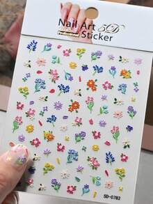 1pc 5D Cute Colorful Daisy Nail Art Stickers Embossed Fresh Spring Floral Wildflower Blooming Petals Elegant Nail Decals Self-Adhesive Manicure For Women & Girls Nail Art Supplies - Multicolor - View 8
