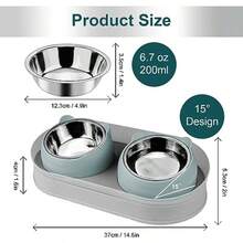 Elevated Cat Food Bowls Raised Cat Bowl with Stand Stainless Steel Tilted Cat Bowls Anti Vomiting Double Cat Food and Water Bowl Set for Cats and Small Dogs Greyblue - Gris azulado - Ver 3