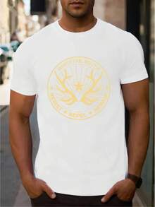 Men's White Tail Militia Pattern Cotton T-Shirt - Breathable Short Sleeve Round Neck Casual Shirt, Digital Print Design, Suitable For All Seasons, Machine Washable, Suitable For Evening Outings And Daily Wear - 220g - White - View 5