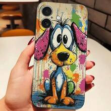 Handyhülle: Bunte Handyhülle mit Cartoon-Hund-Motiv und Farbspritzern, kompatibel mit iPhone 17/16/15/14/13/12/11/Pro/Pro Max/Plus/Air/X/XS/Max. Klassischer schwarzer Rand, schmutzabweisend, strapazierfähig, transparent, stoßfest, stoßdämpfendes TPU-Material für optimalen Schutz. - Schwarz - Übersicht 9
