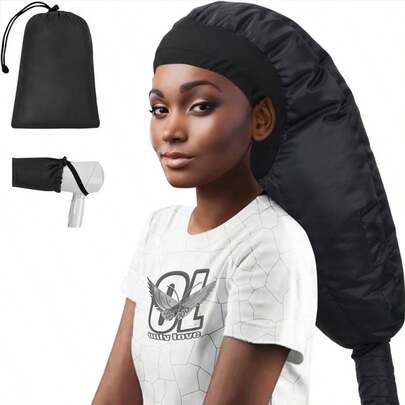 1个超大号吹风机罩，带帽吹风机配件 - 升级版超大号带帽吹风机，黑色/紫色/银色，长喷嘴设计，柔软可调节，适用于手持式吹风机，快速干发，加快干发速度