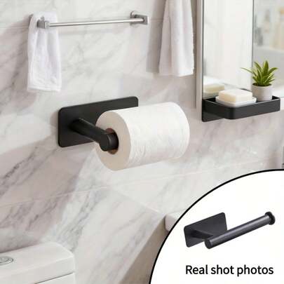 无需钻孔的壁挂式纸巾架，适用于厨房和浴室，可存放卫生纸卷、保鲜膜和毛巾，是理想的家居收纳方案。