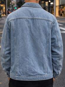 Men's Streetwear Destroyed Blue Denim Jacket – Casual Urban Style With Buttons And Pockets. - 淺色水洗藍 - 查看 4