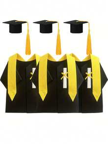 1Set Graduation Wine Bottle Covers & Toppers - Felt Academic Gown Decorations With Tassels, Black & Yellow Graduation Party Decor For University Celebrations, Gift Packaging Sets, Graduation Party Decorations - View 4