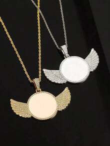 1 pieza Collar con colgante de alas de ángel de metal minimalista, adecuado para uso diario de hombres, conmemoración fotográfica AGHL - Collar colgante - Ver 13