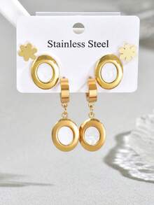 1 Set de Aretes Geométricos Ovalados de Acero Inoxidable, Uso Versátil Diario para Mujeres - multicolor - Ver 5