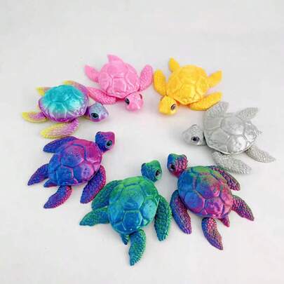 Modelo de tortuga con articulaciones móviles impreso en 3D, viene con un set de 8+8.5cm de huevos de tortuga, decoración del hogar, coleccionable, colección de pasatiempos, decoración de Halloween y Navidad. El modelo impreso en 3D presentará diferentes colores dependiendo del ángulo, y el color de los ojos es aleatorio.