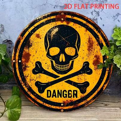 1pc 2D Vintage Danger Sign - 19.68cm Wooden Skull & Crossbones Warning Plaque With High Definition 2D Printing, Suitable For Country Style Wall Decor In Garden, Patio, Office, Man Cave - Novelty Gift For Home & Outdoor Use, Garden Decoration, 2D Flat, Pre-Drilled Holes As Shown In Size